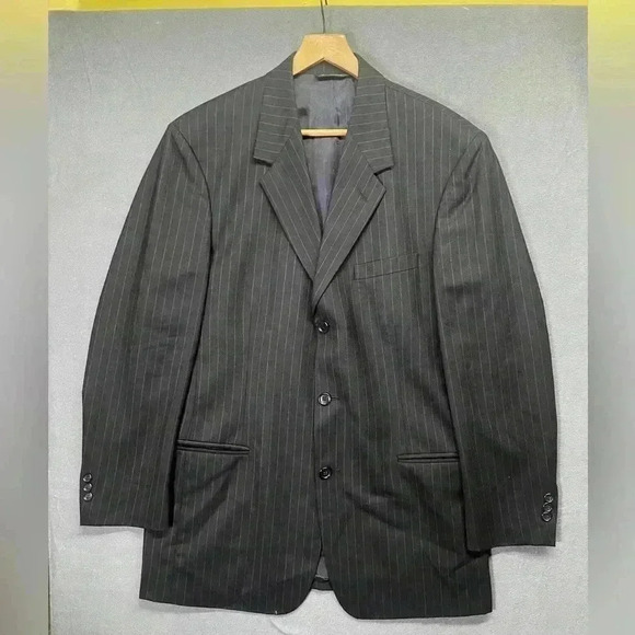Riserva Made In Italy 100% Wool Blazer Sports Coat Mens 44R Black Pinstripe - Picture 1 of 11